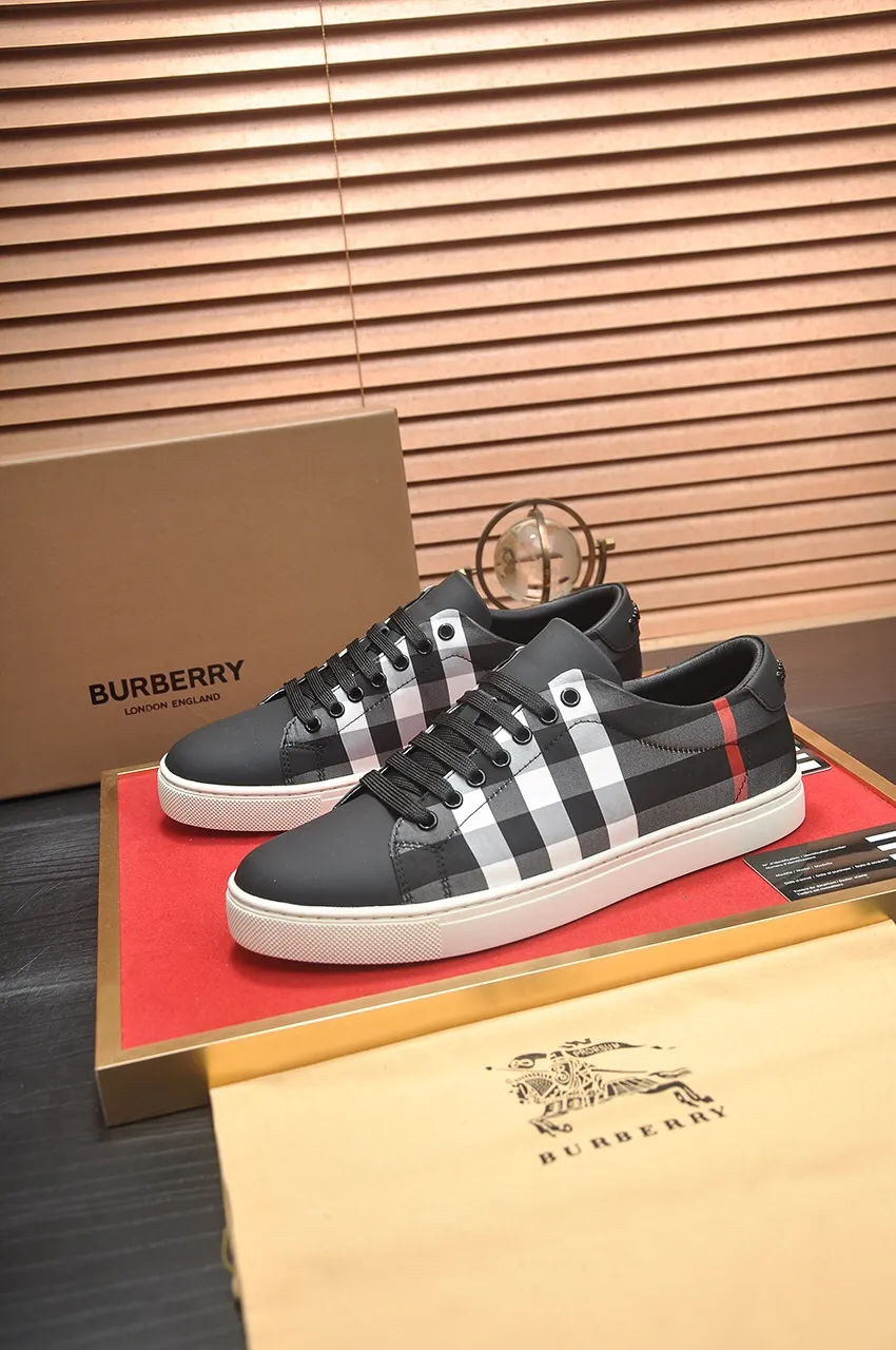 Men's shoes💰480💶[Burberry] (cowhide lining) classic low-top sneakers｜Imported cowhide with classic plaid fabric｜Cow leather lining｜Original outsole｜Fine workmanship and comfortable to wear Size: 38-44 (customized at 45)